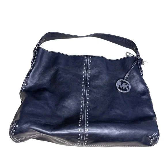 🔥 Michael Kors Astor Black Silver Studded Leather Hobo shoulder bag w/ Dustbag - Picture 9 of 13